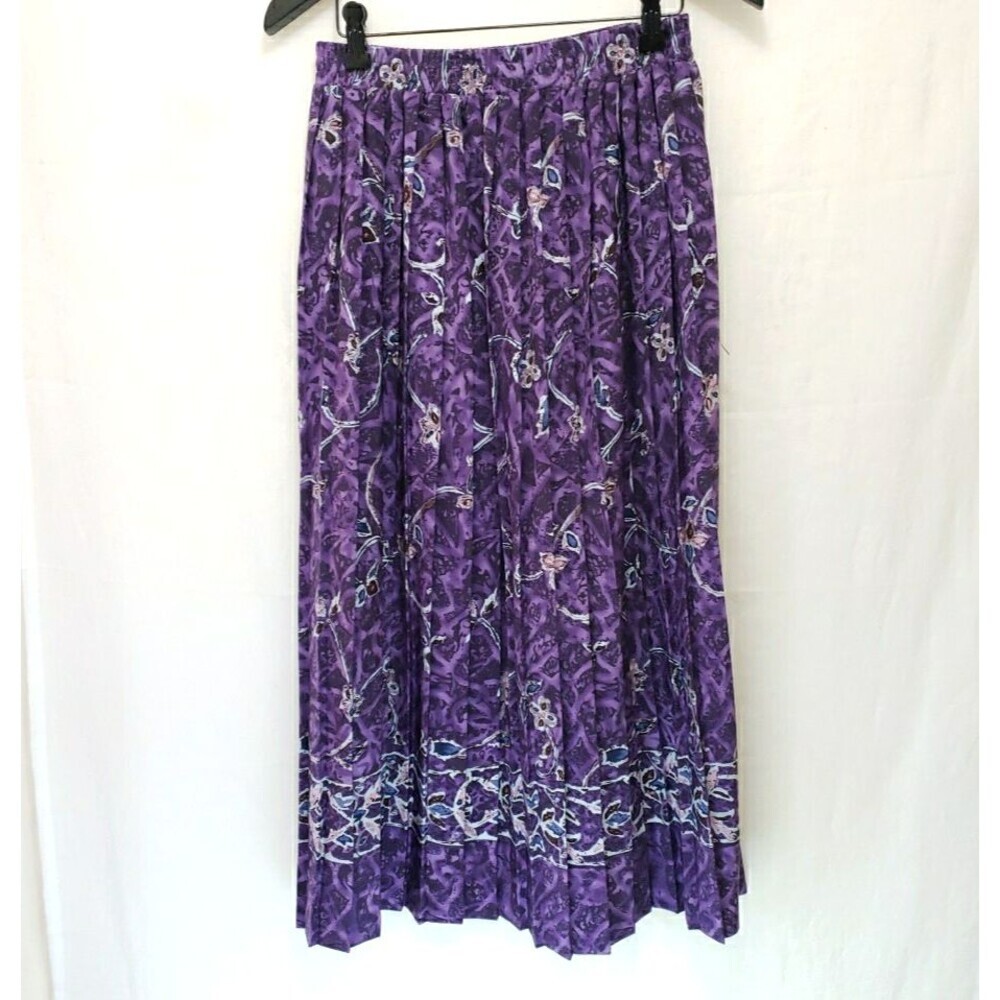 Graff Skirt Women's Size 8 Purple Long Casual Pleated Flower Floral